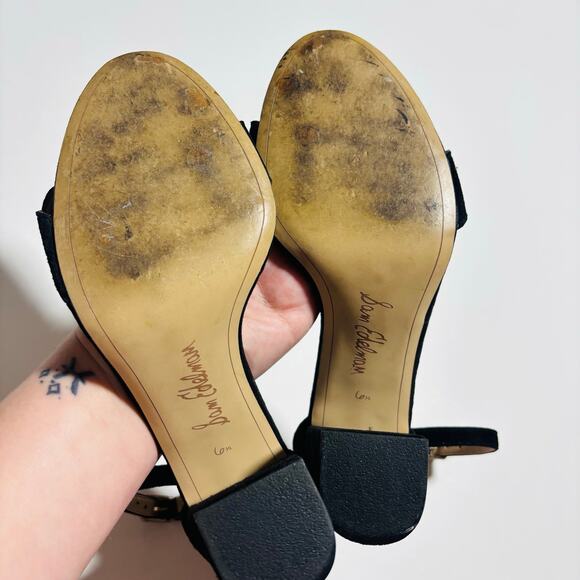 Sam Edelman Suede Scalloped Block Heel Sandals – Black Ankle Strap Heels - Picture 9 of 9